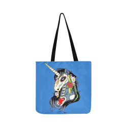 Spring Flower Unicorn Skull Blue Reusable Shopping Bag Model 1660 (Two sides)