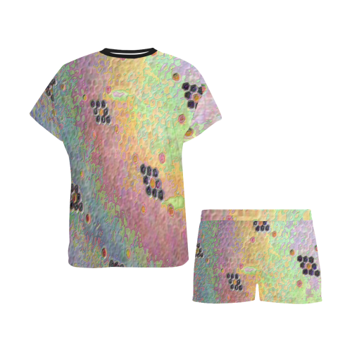 hexagon ceramic tile rainbow Women's Short Pajama Set