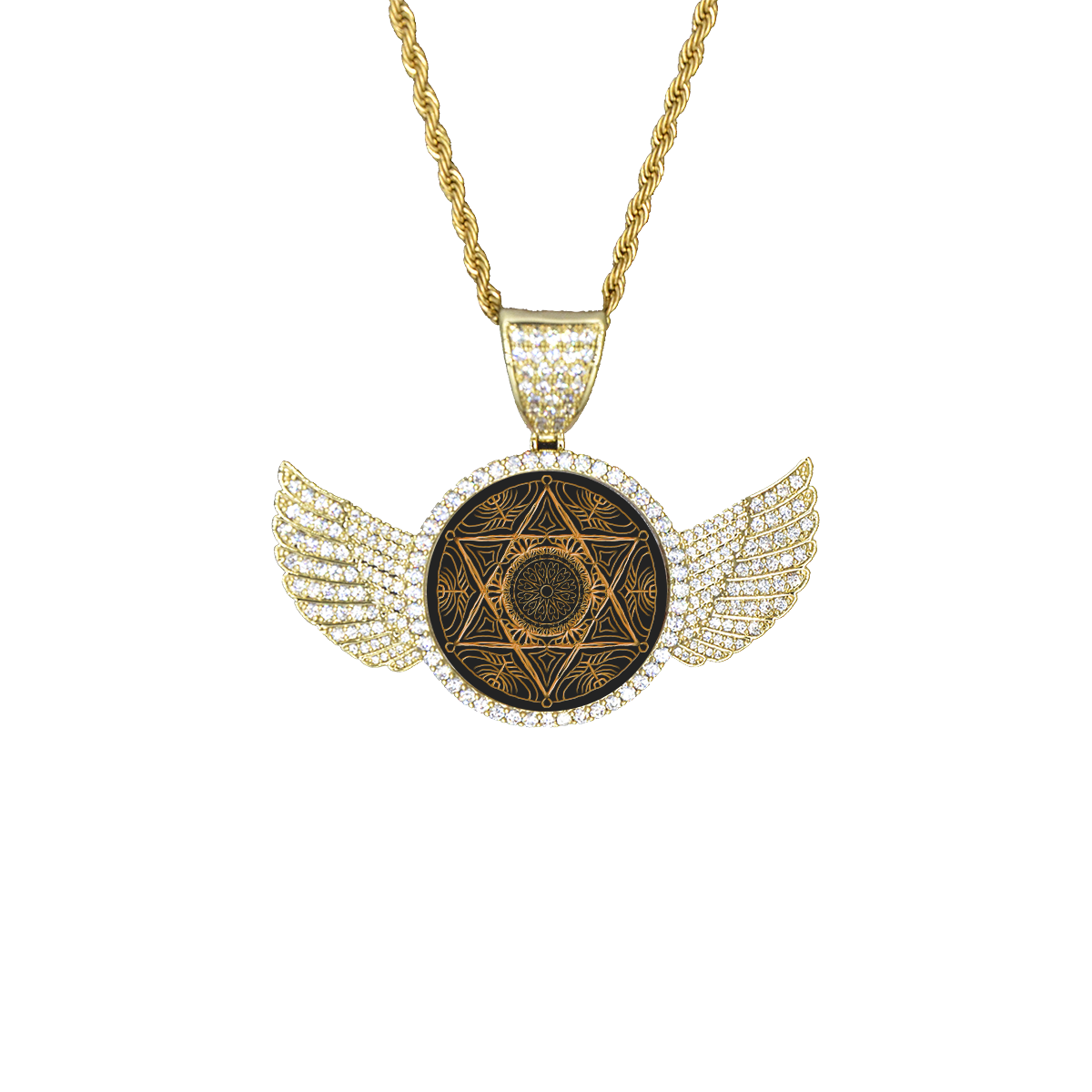 4 Wings Gold Photo Pendant with Rope Chain