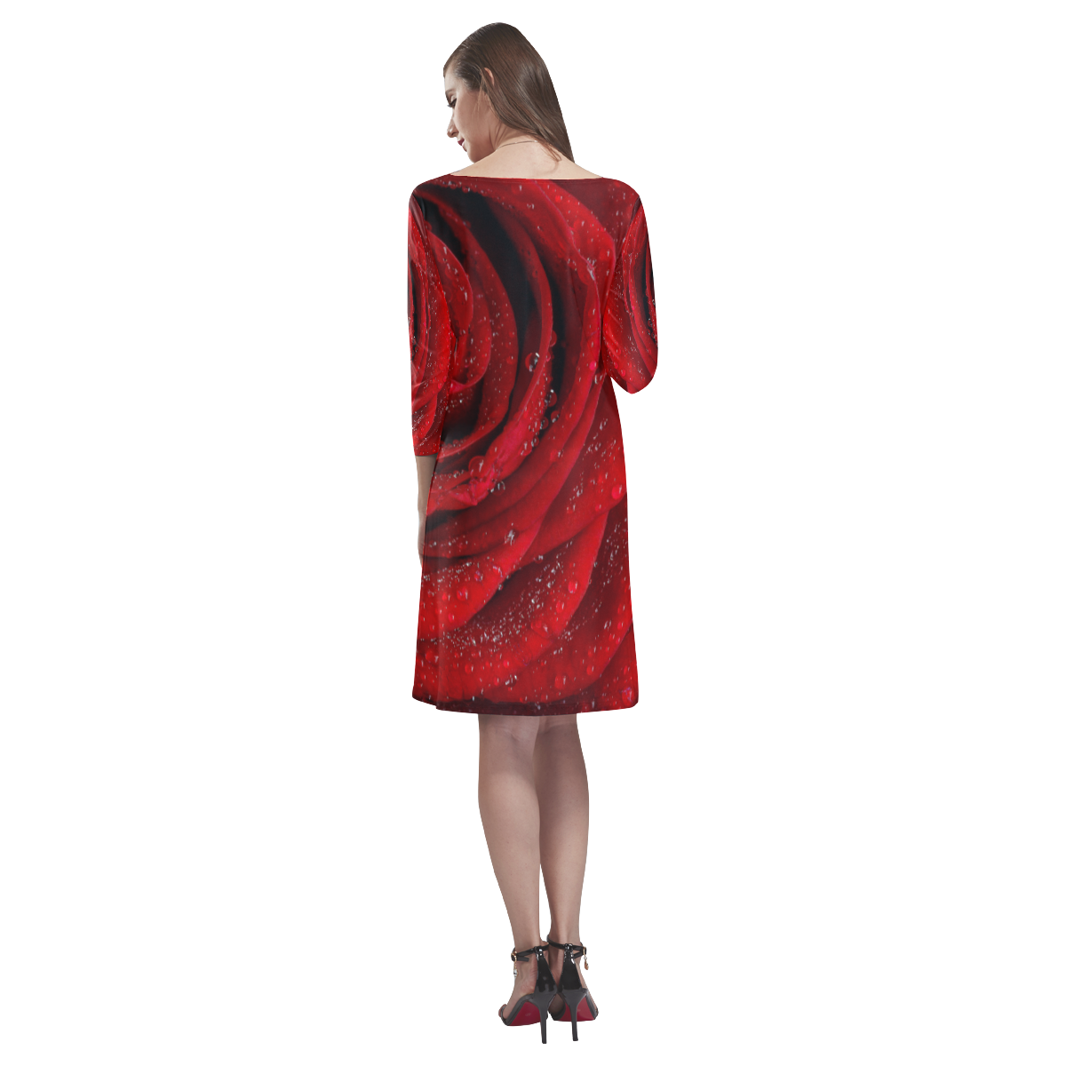 Red rosa Rhea Loose Round Neck Dress(Model D22)