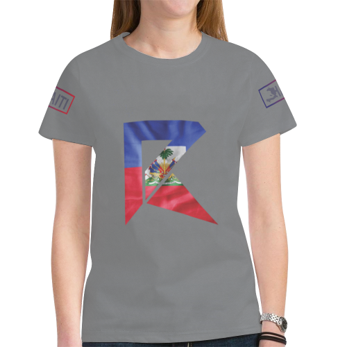 Haitian Flag Print T-shirt for Women (Grey) New All Over Print T-shirt for Women (Model T45)