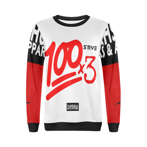100x3 (White Red) All Over Print Crewneck Sweatshirt for Women (Model H18)