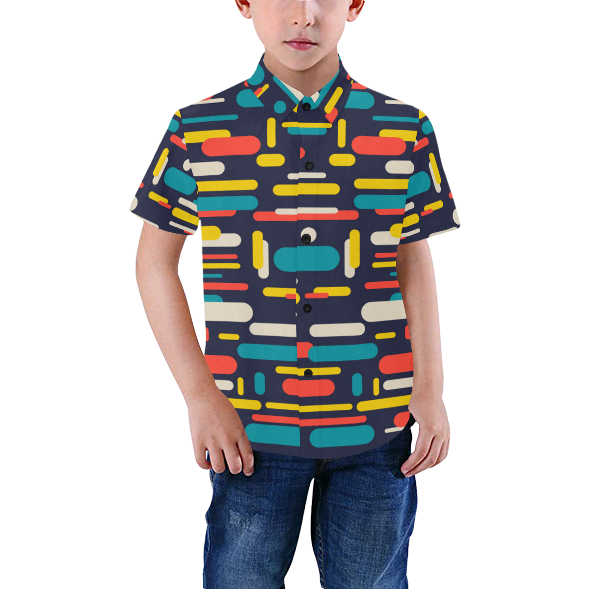 Colorful Rectangles Boys' All Over Print Short Sleeve Shirt (Model T59)