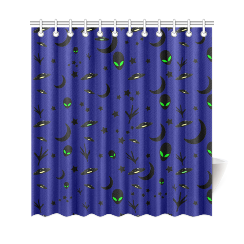 Alien Flying Saucers Stars Pattern Shower Curtain 69"x72"