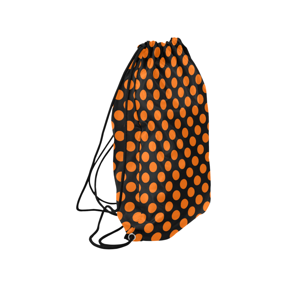 Orange Polka Dots on Black Medium Drawstring Bag Model 1604 (Twin Sides) 13.8"(W) * 18.1"(H)