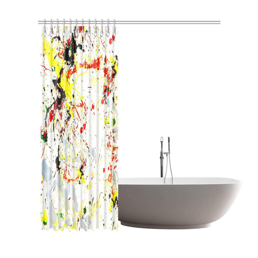 Black, Red, Yellow Paint Splatter Shower Curtain 72"x84"