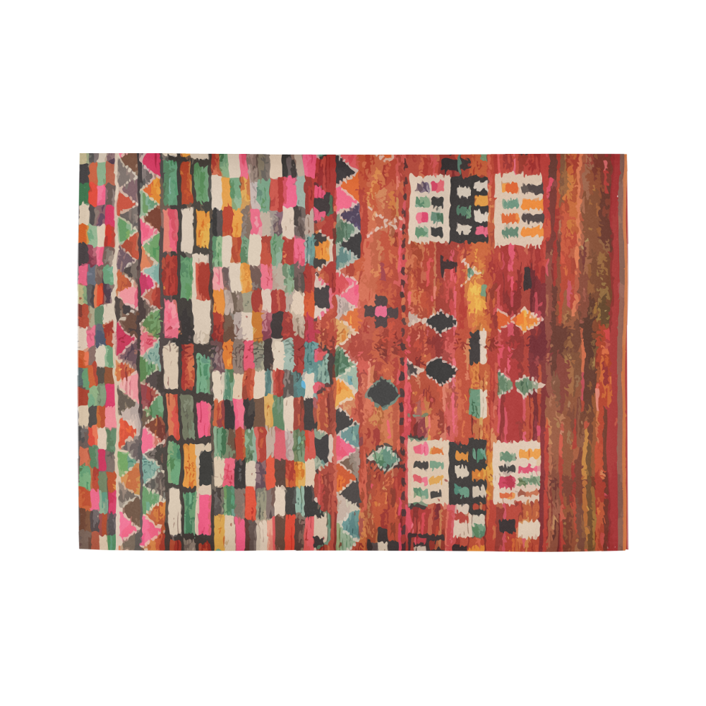 Red multicoloured berber and Moroccan rug design Area Rug7'x5'