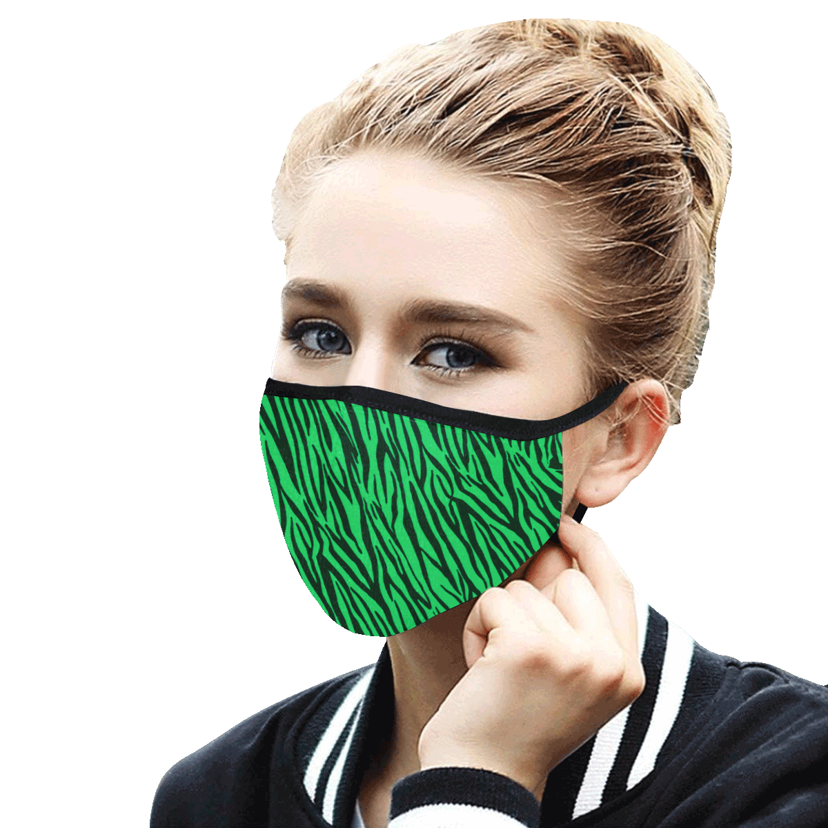 Green Zebra Stripes Face Mask Mouth Mask in One Piece (Model M02)