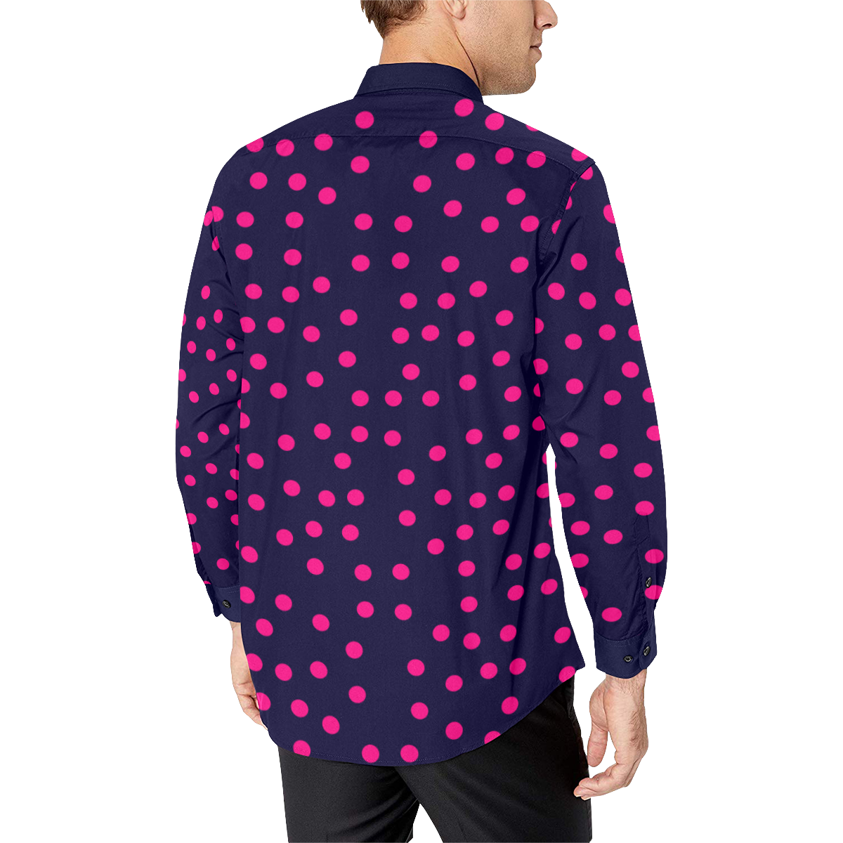 navy button up with pink polka-dots Men's All Over Print Casual Dress Shirt (Model T61)