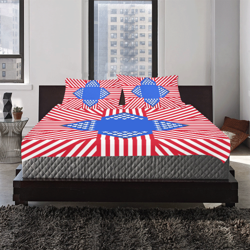 USA Patriotic Stripes with Blue Stars 3-Piece Bedding Set