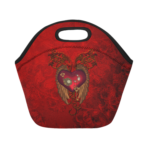 Beautiful heart, wings, clocks and gears Neoprene Lunch Bag/Small (Model 1669)