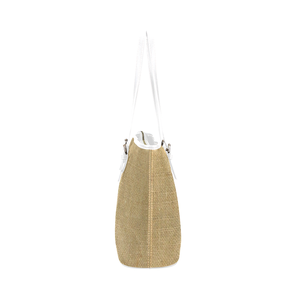 Burlap Coffee Sack in white Leather Tote Bag/Large (Model 1651)