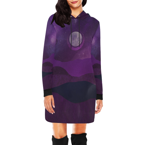 Purple Moon Night All Over Print Hoodie Mini Dress (Model H27)