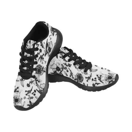 Floral BW Sketch Black Women’s Running Shoes (Model 020)