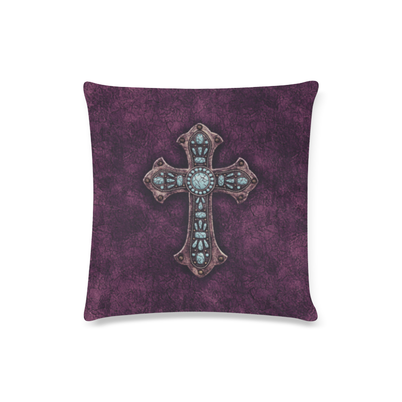Purple Rustic Cross Custom Zippered Pillow Case 16"x16"(Twin Sides)