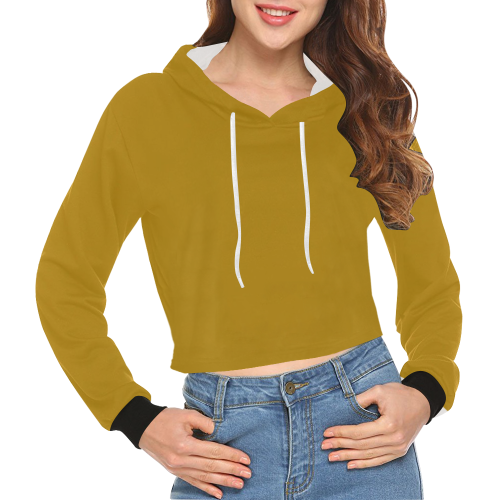 color dark goldenrod All Over Print Crop Hoodie for Women (Model H22)