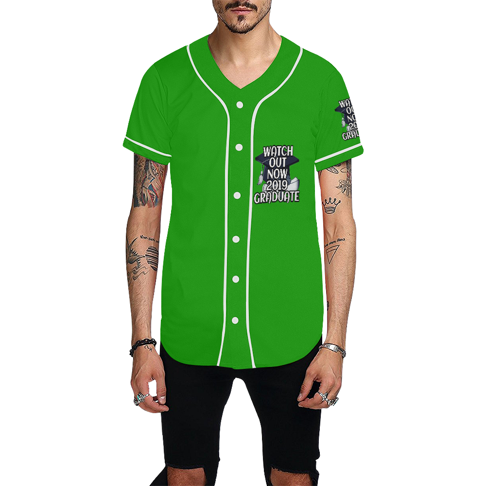 2019 Graduate Green All Over Print Baseball Jersey for Men (Model T50)