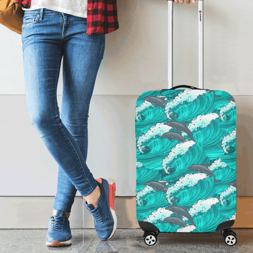Happy Dolphins Luggage Cover/Small 18"-21"