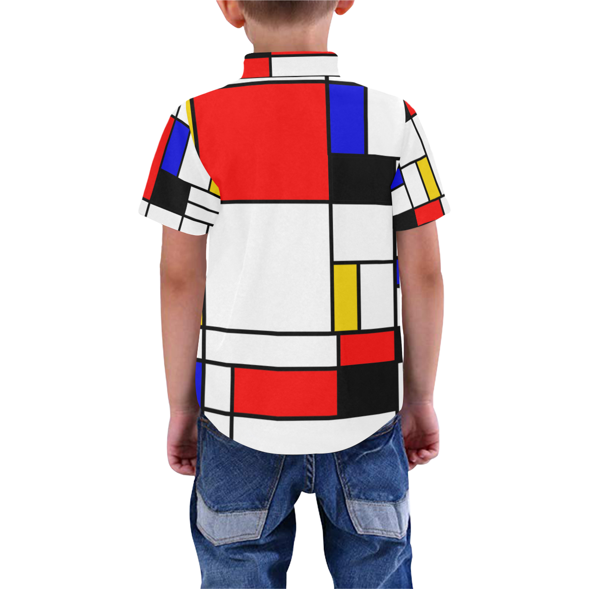 Bauhouse Composition Mondrian Style Boys' All Over Print Short Sleeve Shirt (Model T59)