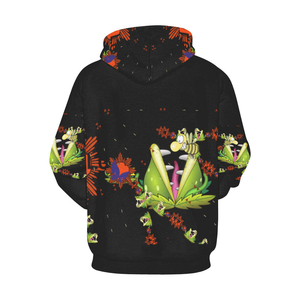 Random Stuff... Enjoy Space Cartoon Sdcene with Man Eating Plany All Over Print Hoodie for Women (USA Size) (Model H13)