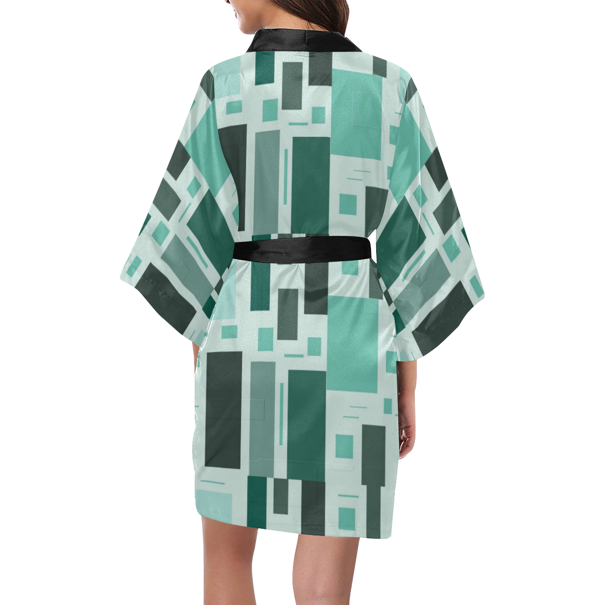 Abstract Green Squares Kimono Robe