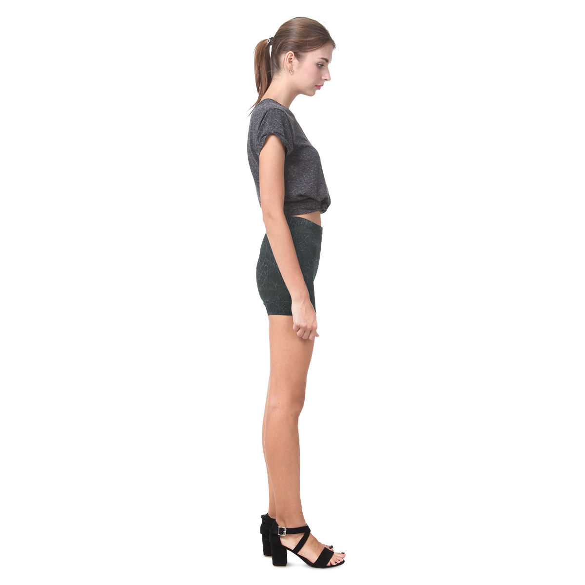Black Crackling Pattern Briseis Skinny Shorts (Model L04)