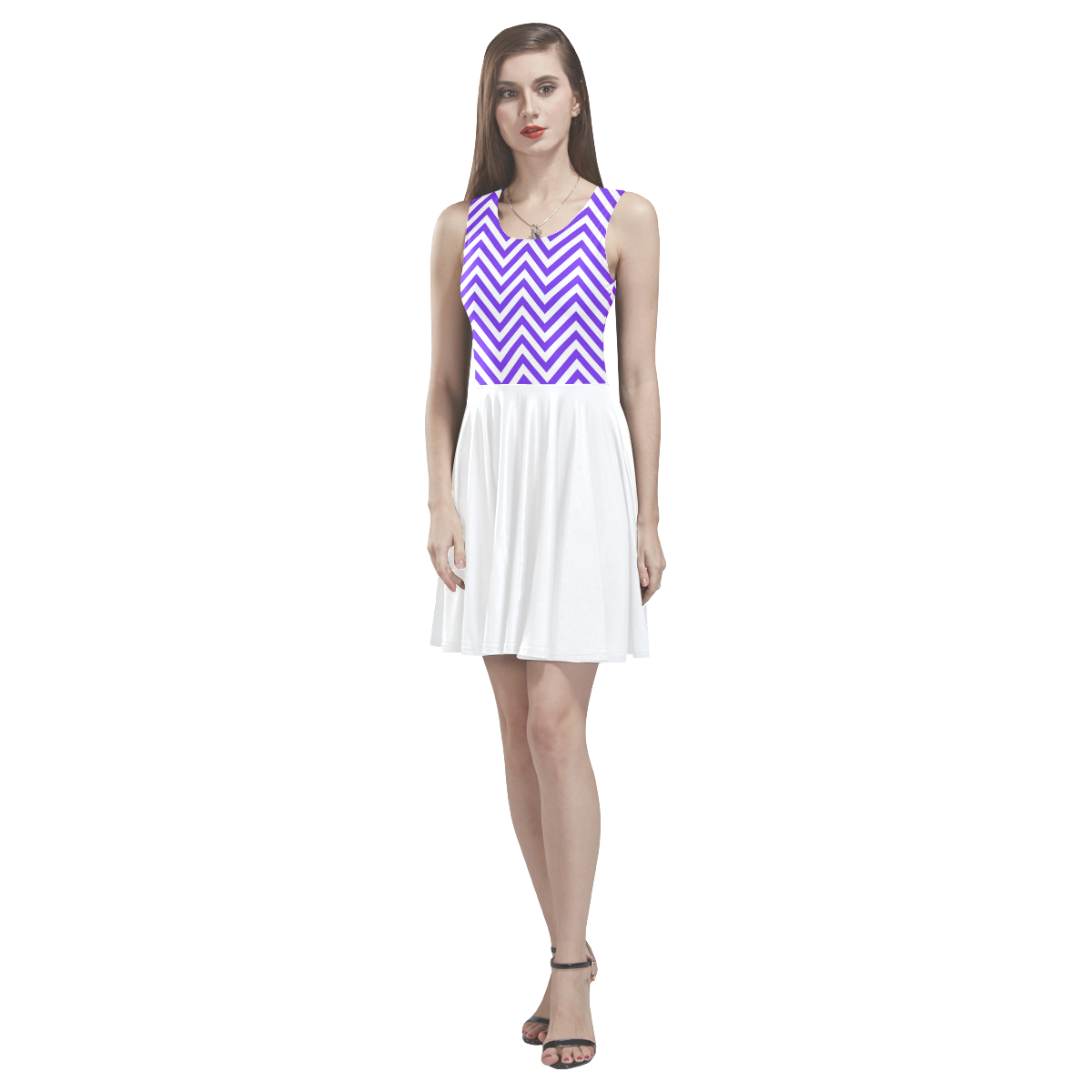 Purple lines Thea Sleeveless Skater Dress(Model D19)