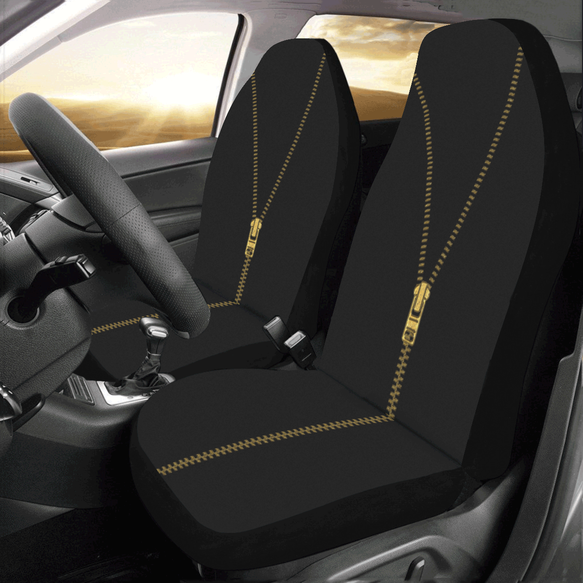 ZIPPER metal gold Car Seat Covers (Set of 2)