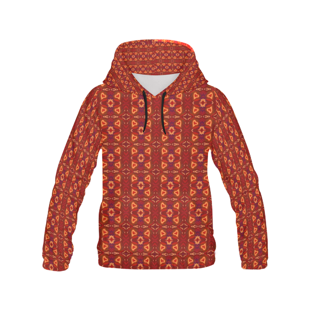 Hearts Design Red Hoodie with orange and purple All Over Print Hoodie for Women (USA Size) (Model H13)