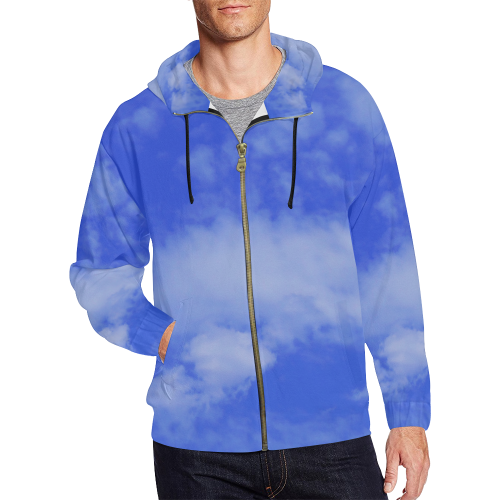 Blue Clouds All Over Print Full Zip Hoodie for Men/Large Size (Model H14)