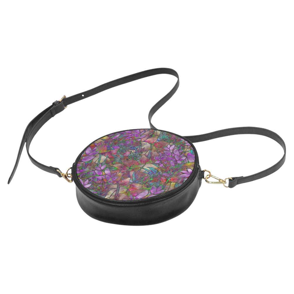 Floral Abstract Stained Glass G175 Round Sling Bag (Model 1647)