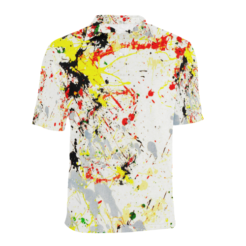 Yellow & Black Paint Splatter Men's All Over Print Polo Shirt (Model T55)