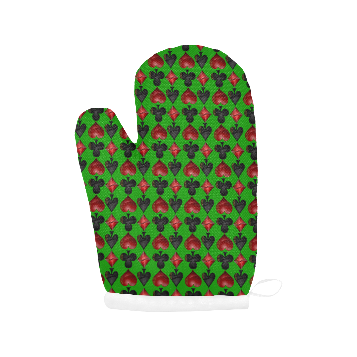 Las Vegas Black and Red Casino Poker Card Shapes on Green Oven Mitt (Two Pieces)