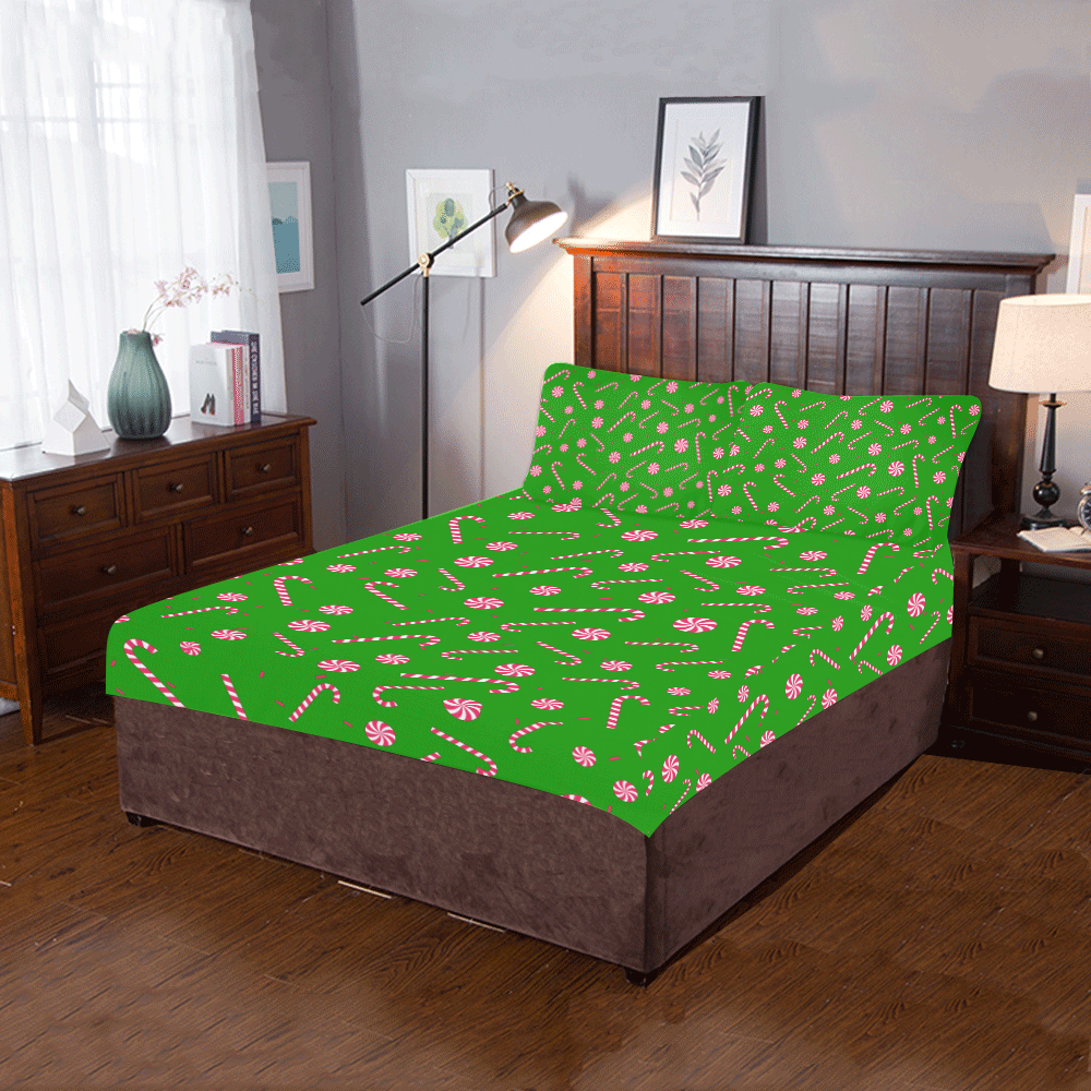 Candy CANE CHRISTMAS GREEN 3-Piece Bedding Set
