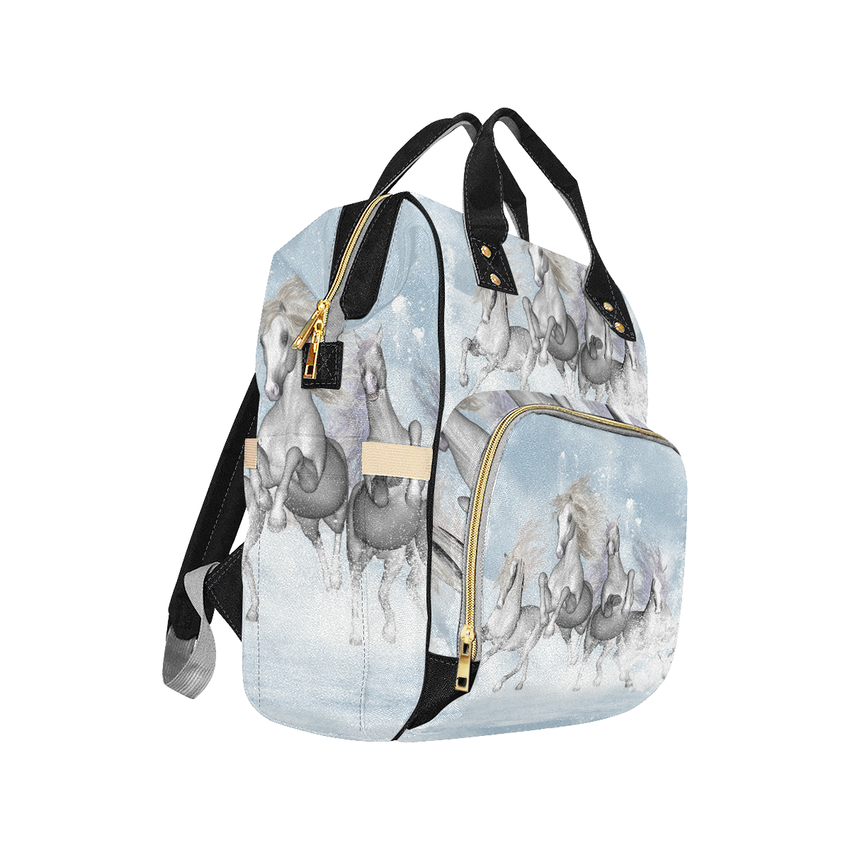 Awesome white wild horses Multi-Function Diaper Backpack/Diaper Bag (Model 1688)