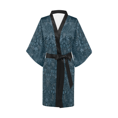 Blueberry Field, Blue, Watercolor Mandala Kimono Robe