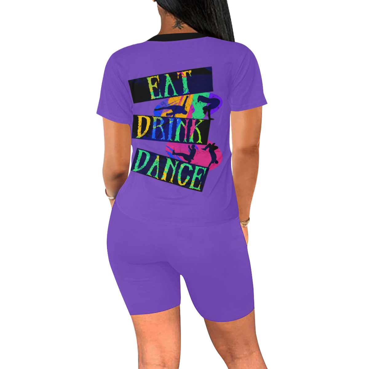 Break Dancing Colorful / Purple Women's Short Yoga Set