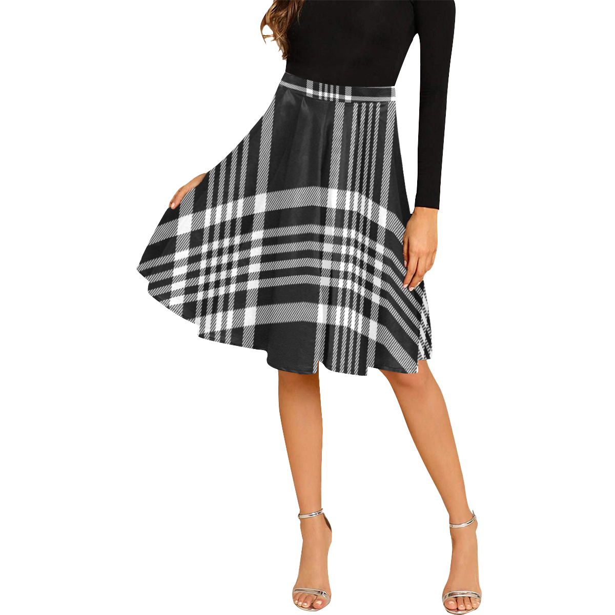 stripe bw Melete Pleated Midi Skirt (Model D15)