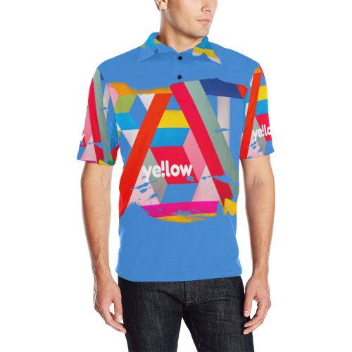 Yellow Colourful #1 Men's All Over Print Polo Shirt (Model T55)