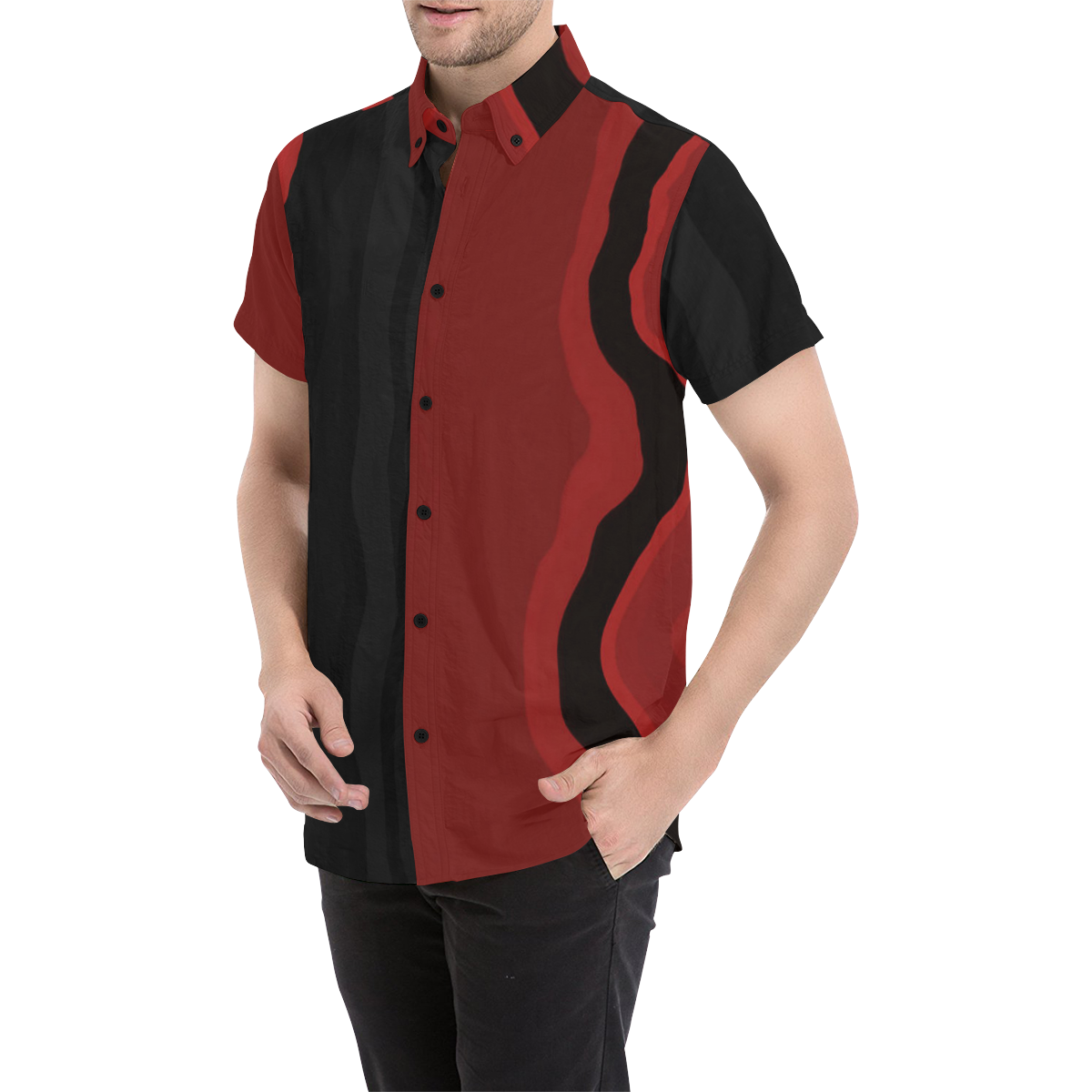 red and black0 Men's All Over Print Short Sleeve Shirt (Model T53)