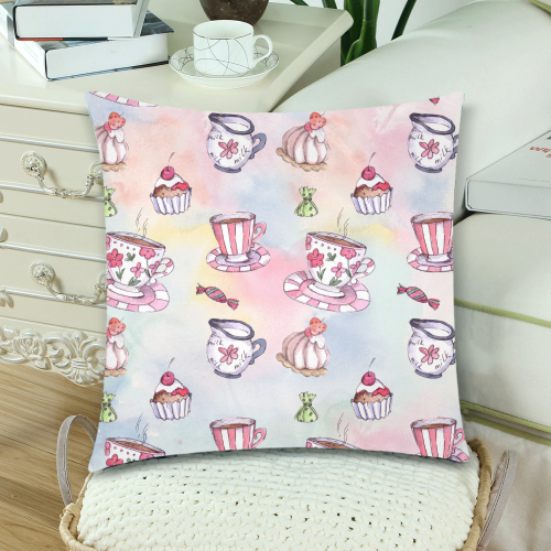 Coffee and sweeets Custom Zippered Pillow Cases 18"x 18" (Twin Sides) (Set of 2)