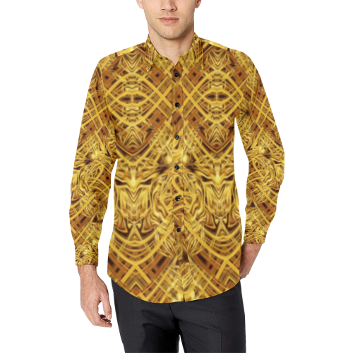 Gold Fire Dragon Den 3-D Plaid pattern Men's All Over Print Casual Dress Shirt (Model T61)