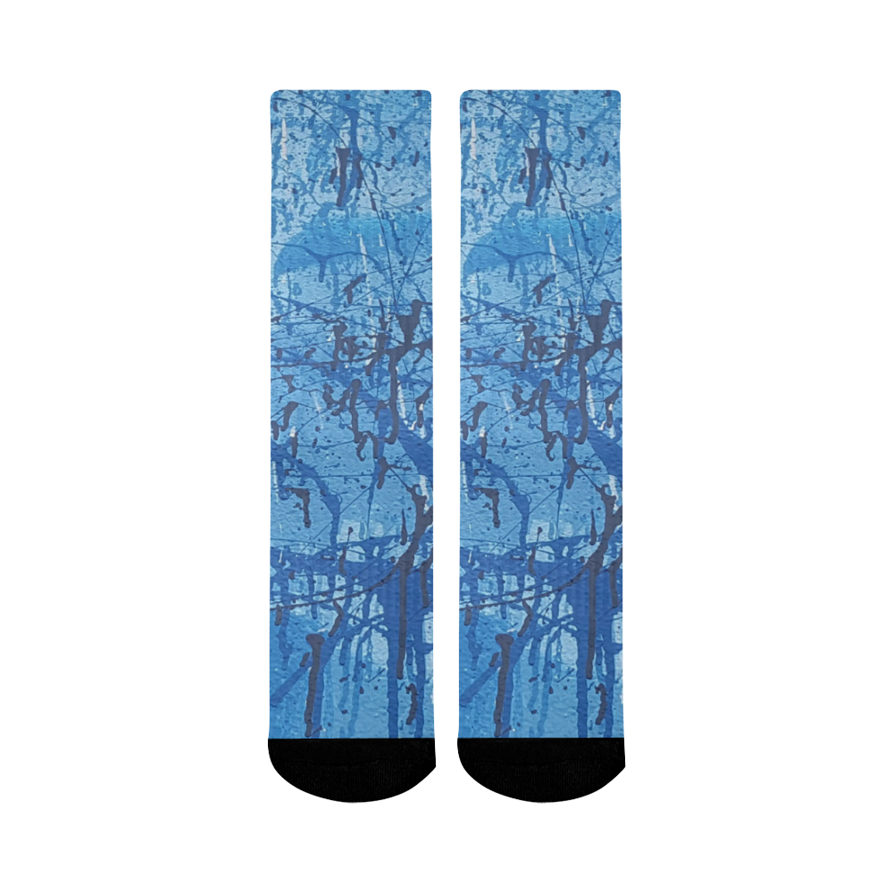 Blue splatters Mid-Calf Socks (Black Sole)