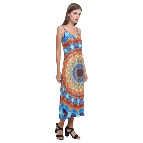 Kaleidoscope V-Neck Open Fork Long Dress(Model D18)