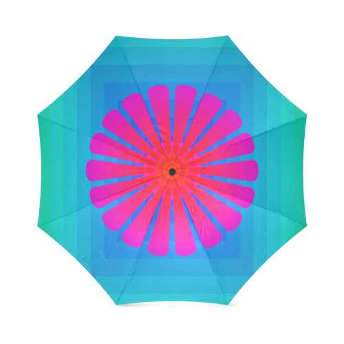 Pink red flower on tirquise multiple squares Foldable Umbrella (Model U01)