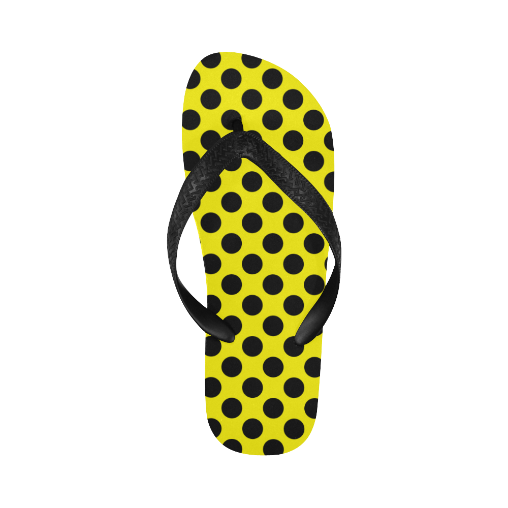 Black Polka Dots on Yellow Flip Flops for Men/Women (Model 040)