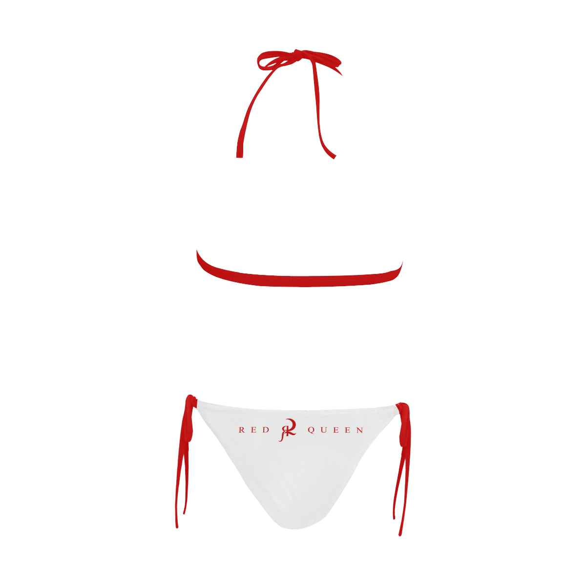 RED QUEEN SYMBOL WHITE & RED LINING Buckle Front Halter Bikini Swimsuit (Model S08)