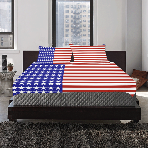 USA Patriotic Stars & Stripes 3-Piece Bedding Set
