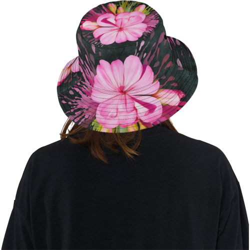Pink flower, color splash, floral eruption All Over Print Bucket Hat