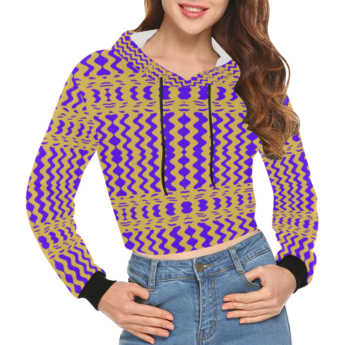 Purple Yellow Modern  Waves Lines All Over Print Crop Hoodie for Women (Model H22)